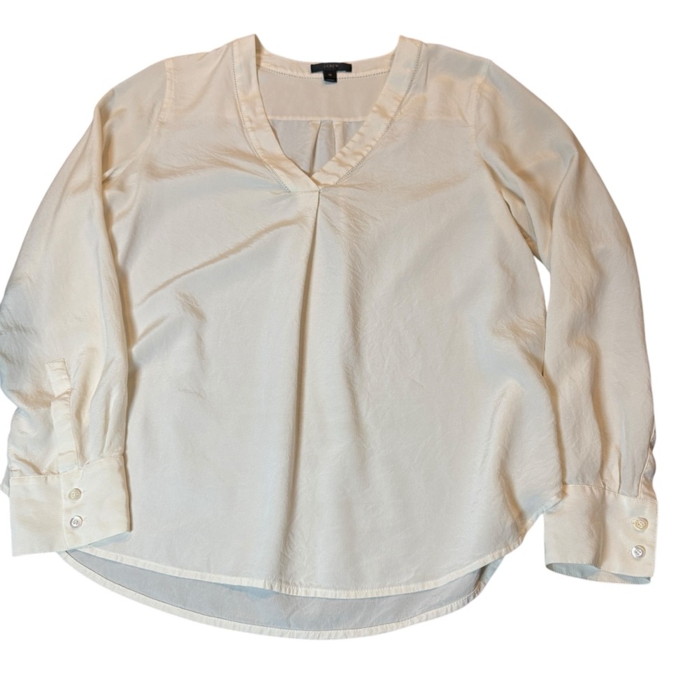 J. Crew Cream 100% silk V-Neck Blouse sz 10‎